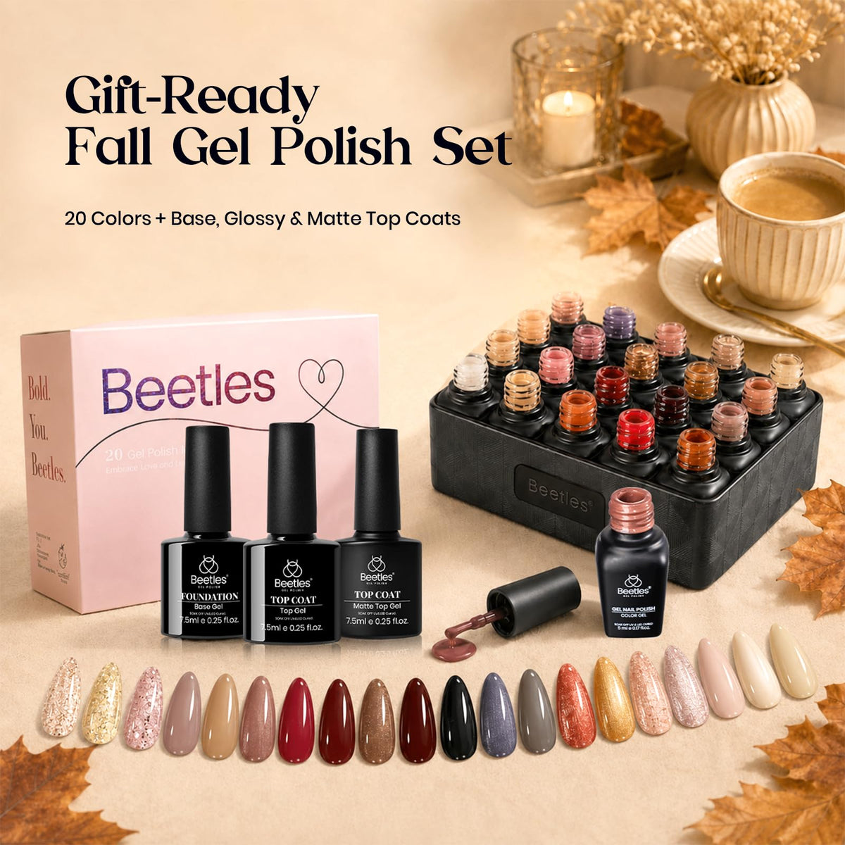 Beetles Fall Gel Polish Set, Fingertip Palette Collection, 32 Colors
