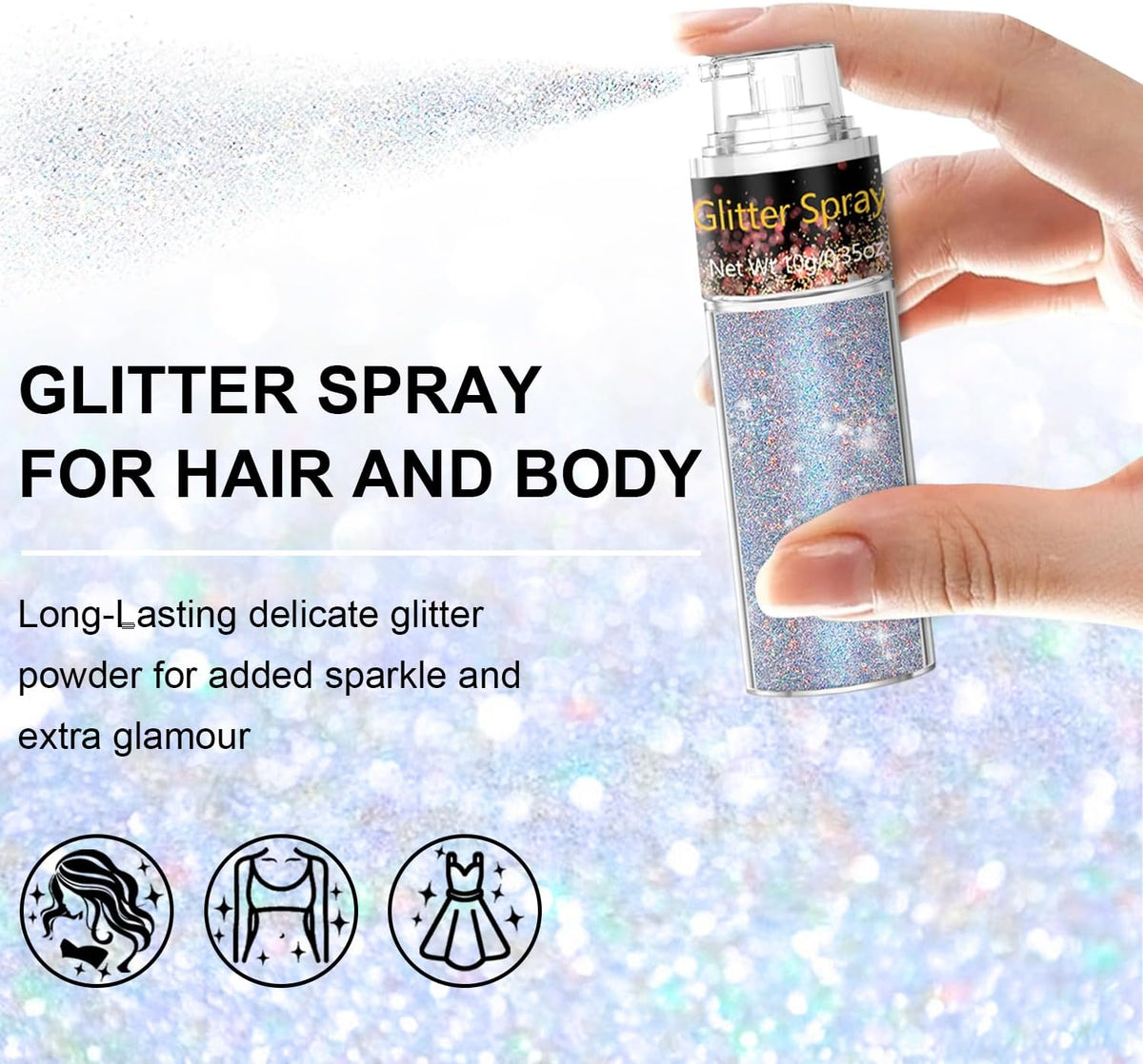 Scarman Hair and Body Glitter Spray, 1PC Glint-Rainbow Hairspray Powder