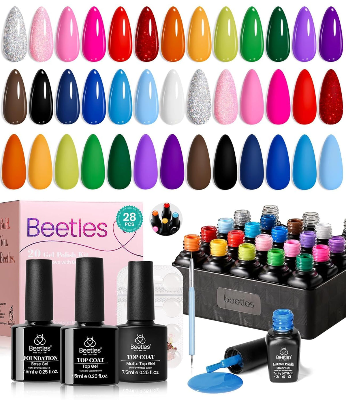 Beetles Fall Gel Nail Polish Set, 20 Colors Orange Yellow Brown