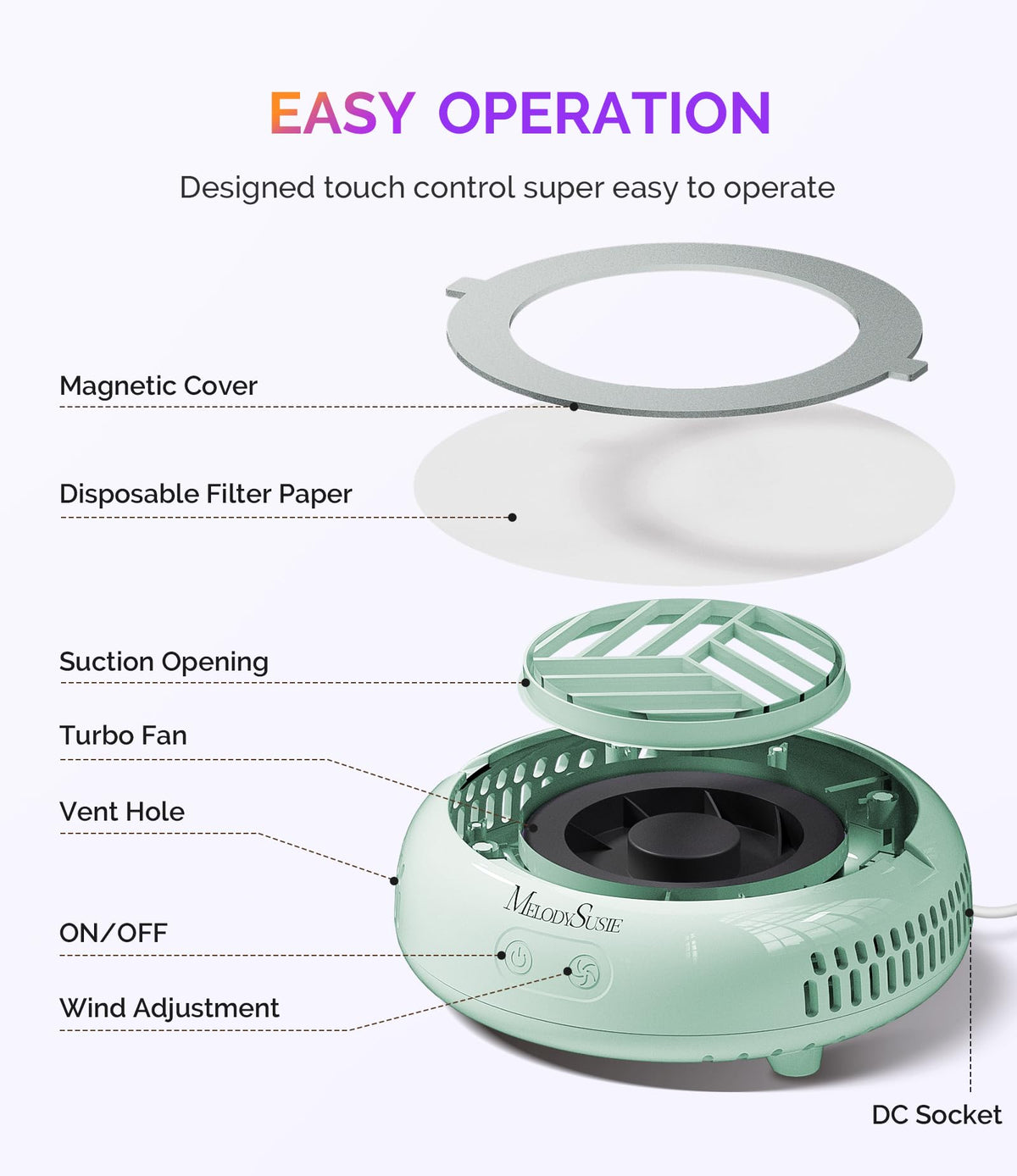 MelodySusie Pocket-Sized Nail Dust Collector HProA for Gel Polish Removal