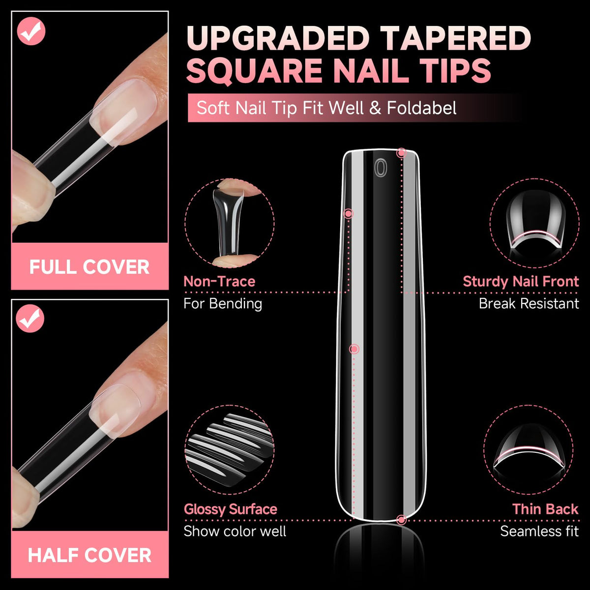 UNA GELLA Square Nail Tips XXL Long Half Cover Gel Tips 120PCS