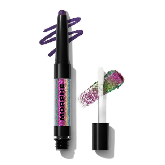 Morphe Mixed Signals Dual-Ended Eyeshadow Stick - Cream Eyeshadow Pigment & Chrome Liquid Flakes for Bold, Layered Eye Makeup Looks - Committed/Conflicted (0.028 oz)