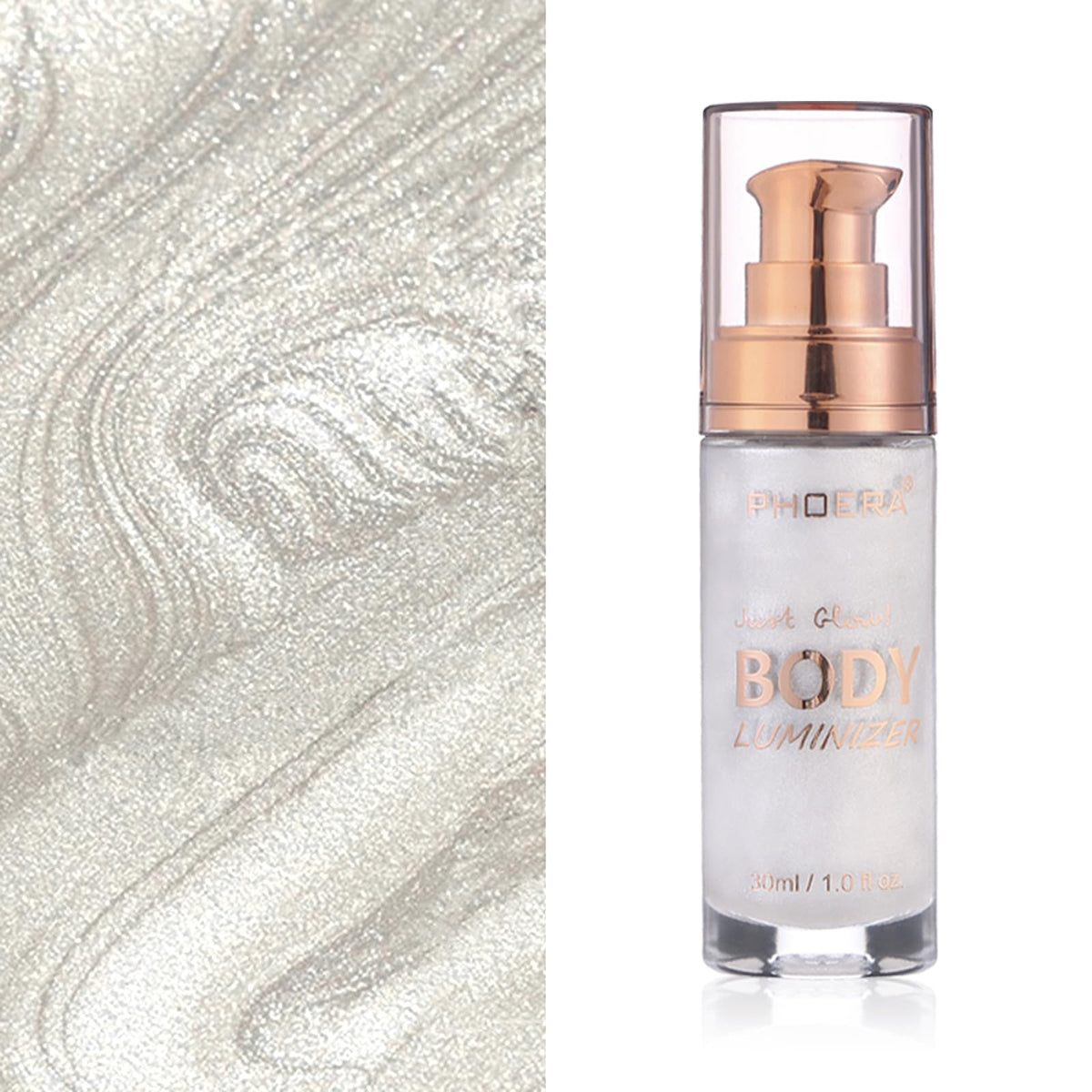 Body Shimmer Oil, Rose Gold Natural Glow Luminizer, Brush Include, 1oz