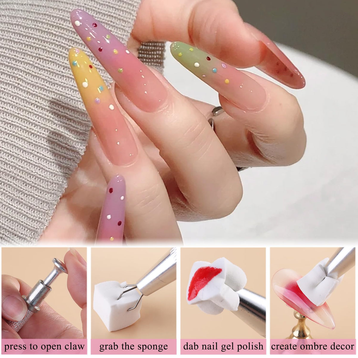 Fcozpjk 100Pcs Soft Nail Sponges for Ombre & 6Pcs Wedge Sponges Aura Nails