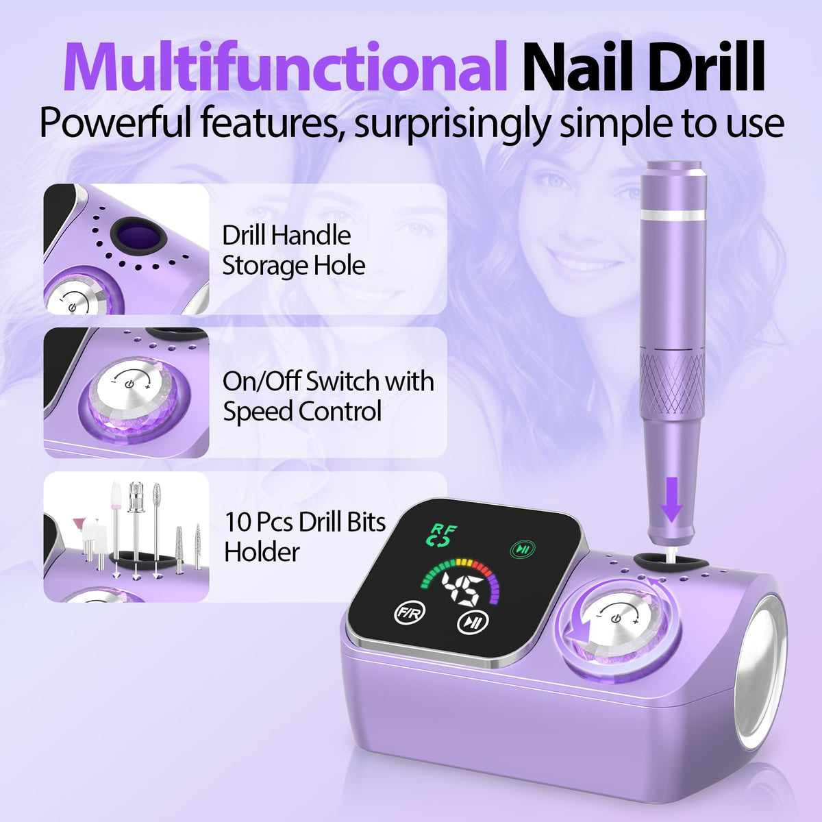 45000RPM Professional Corded Nail Drill E-File Kit for Salon Home