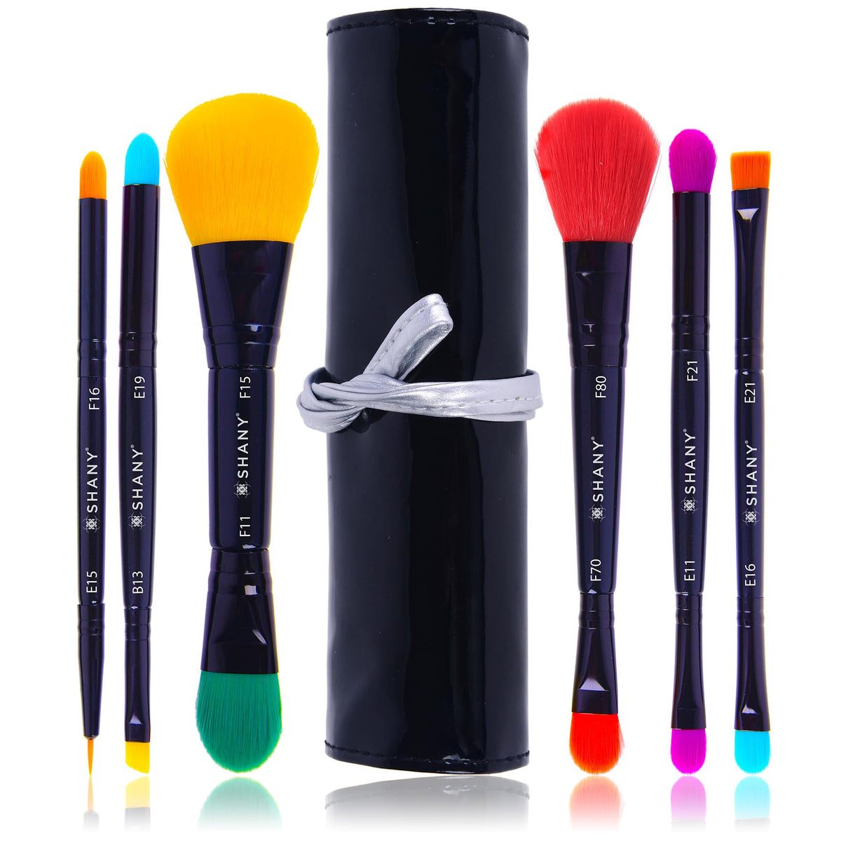SHANY Vegan Makeup Brushes - 6 PC Double Sided Travel Make up Brushes with Brush storage Pouch - Old Style