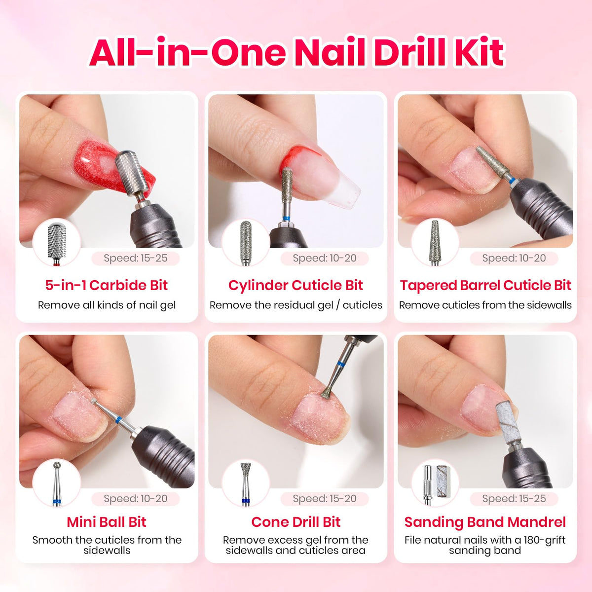 Beetles Electric Nail Drill Kit, 7 Drill Bit 0-12000 RPM Electric Nail File