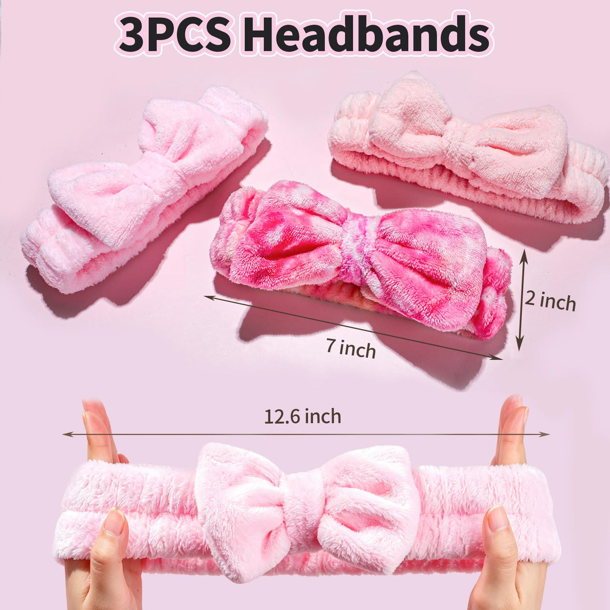 LEOBRO Spa Headband, 6pcs Makeup Headbands and Hair Scrunchies, Bow Skin Care Headband for Washing Face for Teen Girls Women, Easter Basket Valentines Christmas Gift for Girls, Black & White & Gray