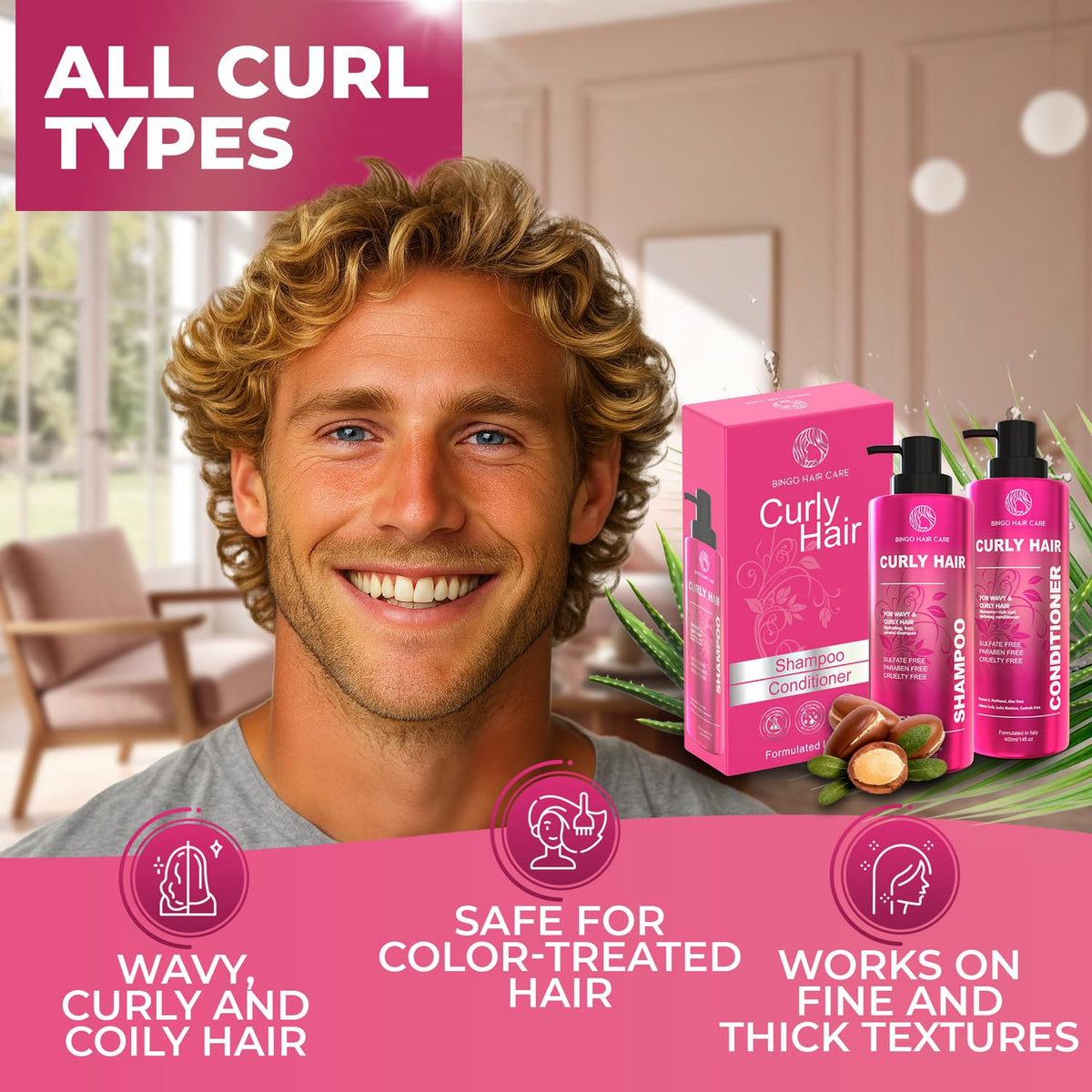 Curly Shampoo and Conditioner Set - Sulfate Free Moisturizing Formula - Deep Treatment for Curly and Permed Hair Women and Men - 14 Fl Oz (Set of 2)