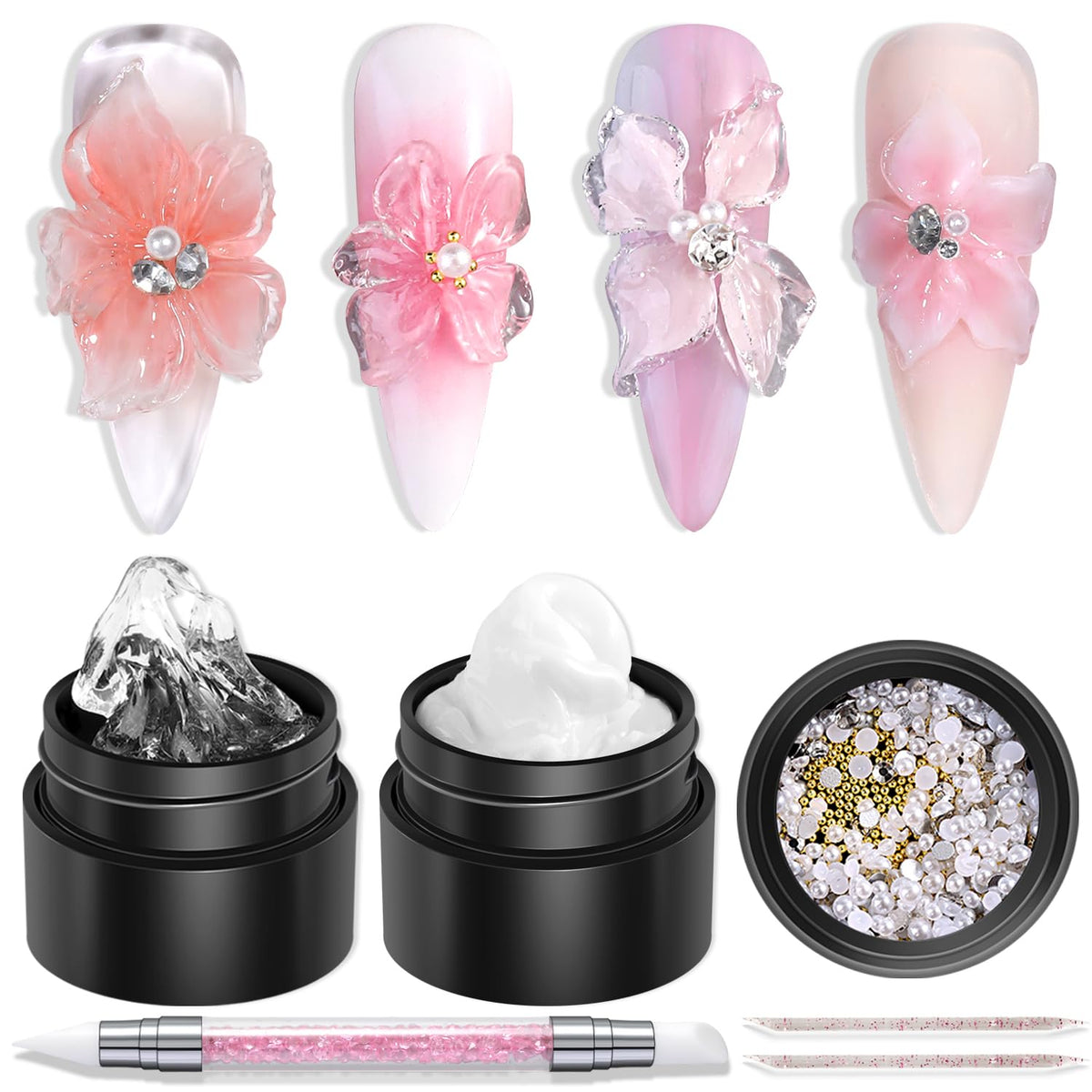 3D Nail Sculpting Gel Kit, Clear & Black Solid Builder Gel