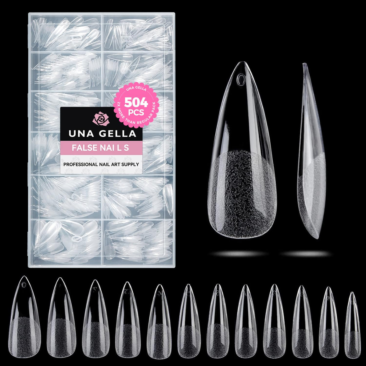 UNA GELLA Almond Gel Nail Tips 504PCS Pre-Etched Clear Fake Nails Tips