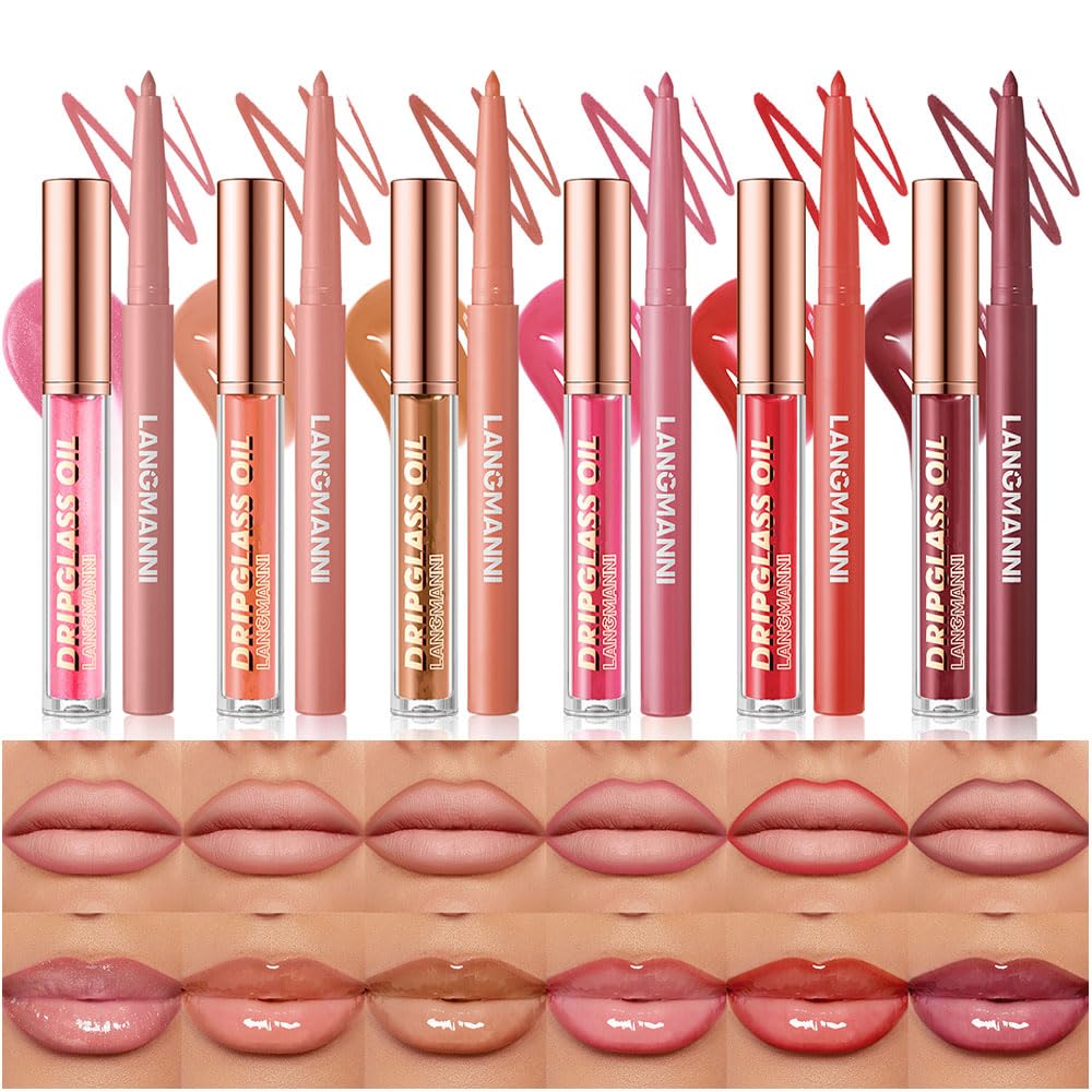 12Pcs Matte Liquid Lipstick and Lip Liner Set, Lip Makeup Combo (Set A)
