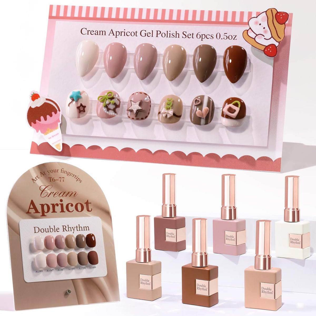 Double Rhythm 6 Pcs 15 ML Gel Polish Set Same Color Same Bottle Soak Off Gel Polish Kit Nail Art Manicure Salon DIY at Home for Women (Dark Light Brown Orange Maroon-T6-6)