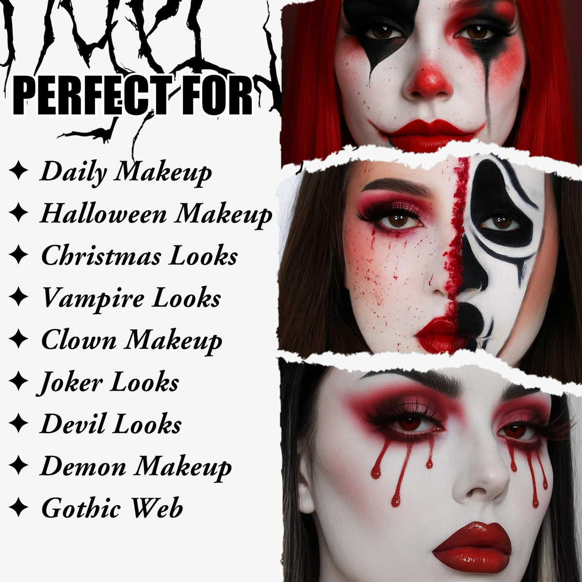 UCANBE Halloween Makeup Kit – 15-Color Purple Eyeshadow Palette, White Liquid Foundation, Purple Liquid Lipstick, Black Eyeliner, Setting Powder & Sponges Makeup Set for Cosplay Witch Devil Sorceress