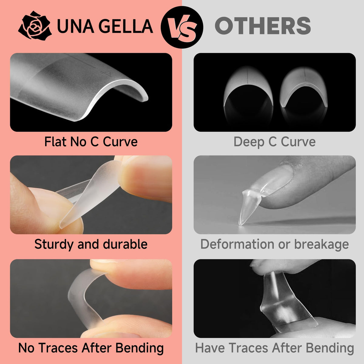UNA GELLA Square Nail Tips XXL Long Half Cover Gel Tips 120PCS