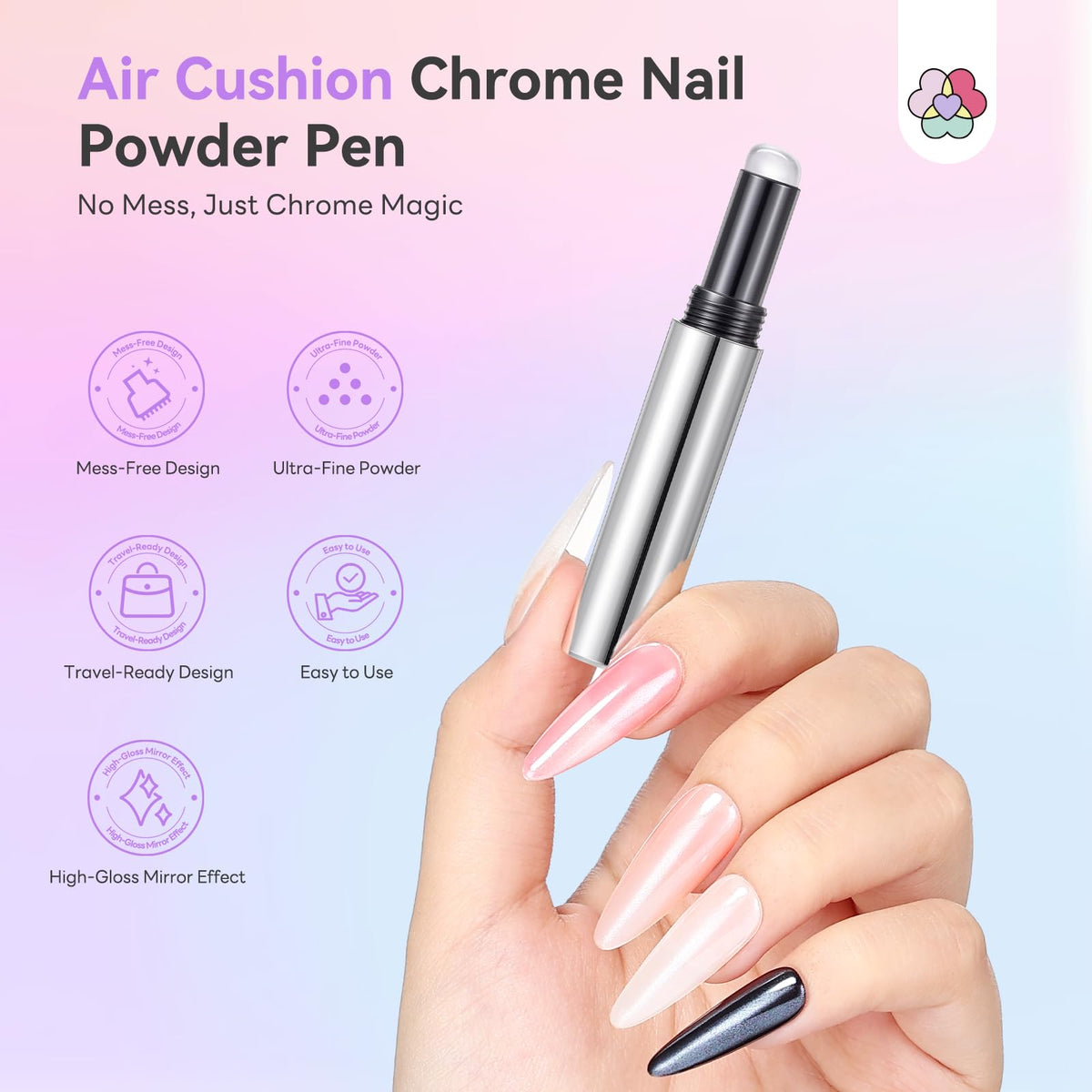 SAVILAND Air Cushion Chrome Nail Powder Pen for Beginners, Mermaid