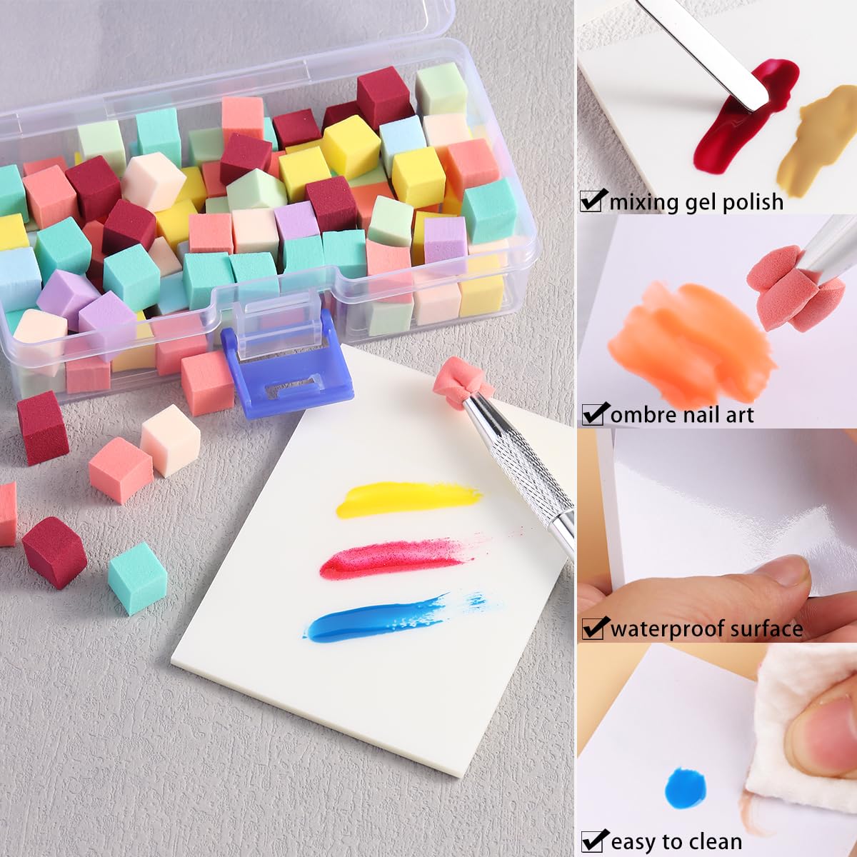 Fcozpjk 100Pcs Soft Nail Sponges for Ombre & 6Pcs Wedge Sponges Aura Nails