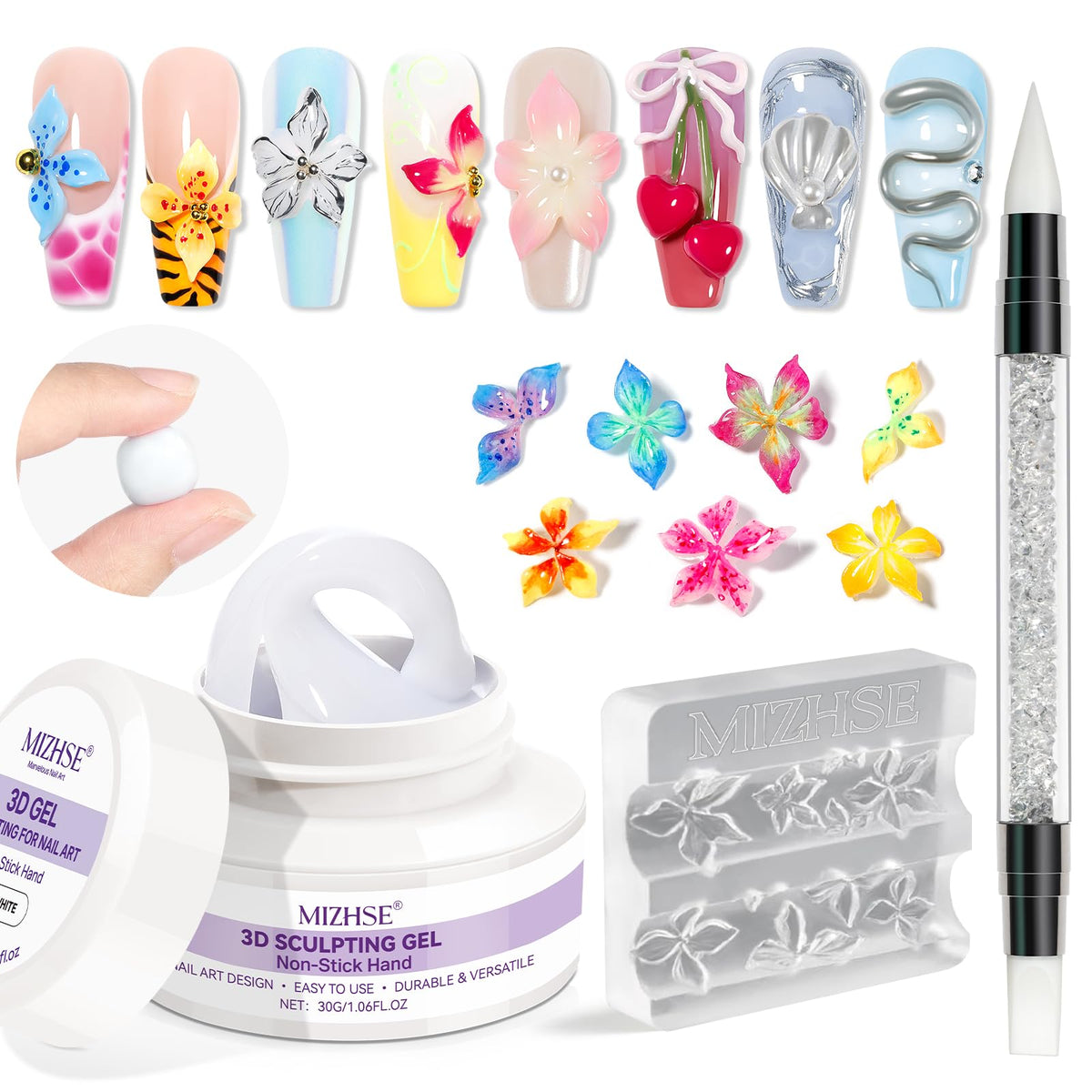 MIZHSE 3D Nail Scupting Gel for Nail Art, 6PCS Neon Colors Non-sticky