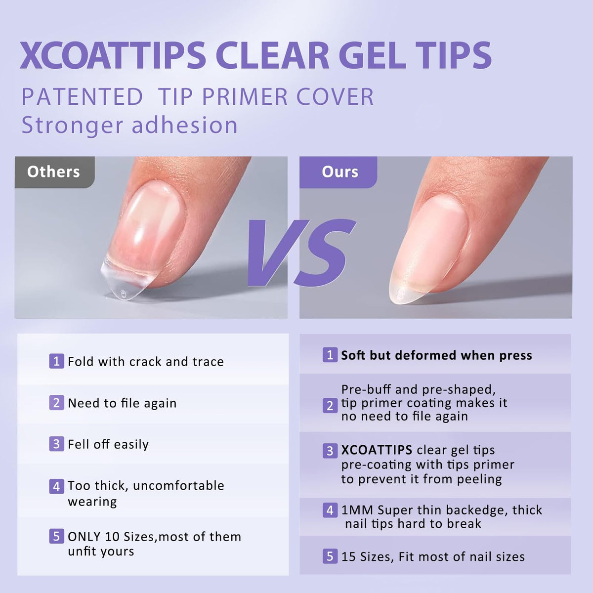 BTArtbox Half Cover Clear Fake Nails with Case, Long Square, 500 Pcs