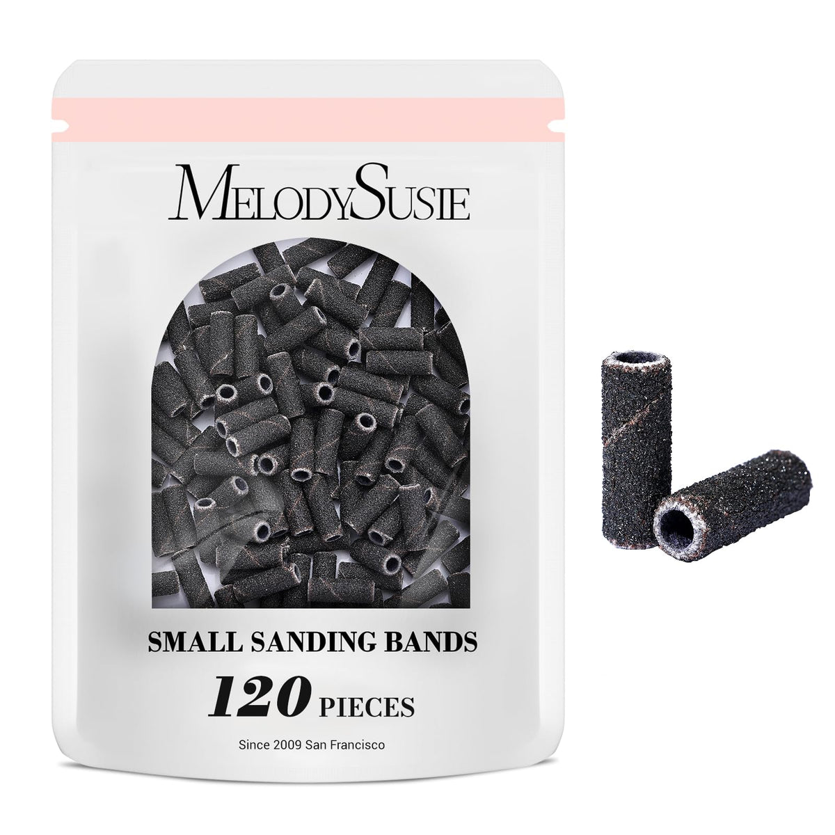 MelodySusie 120 Pcs Nail Drill Bits Small Sanding Bands for 3.1mm Mandrel Bit, 180 Fine Grit Nail File for Acrylic Nails Gel Manicures and Pedicure, Pink (Only Sanding Bands)
