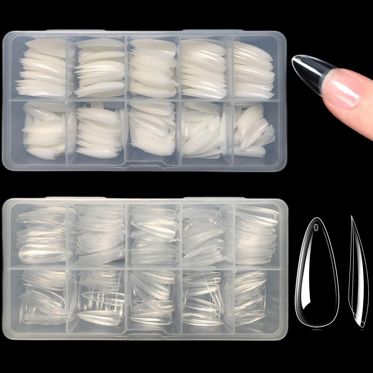 1000pcs Clear and Natural Acrylic Nail Tips,10 Size French Nail Tips For Acrylic Nails Half Cover False Nails Extension Artificial Fingernails
