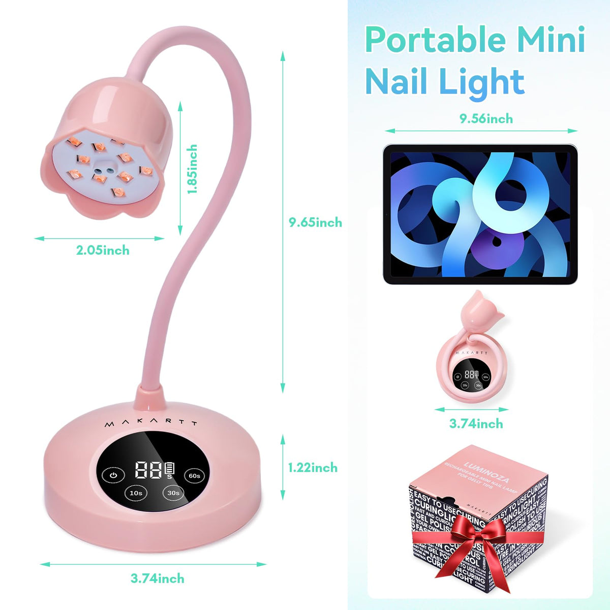 Makartt Cordless Gooseneck UV Nail Lamp for Gel-X Nails, Flash Cure