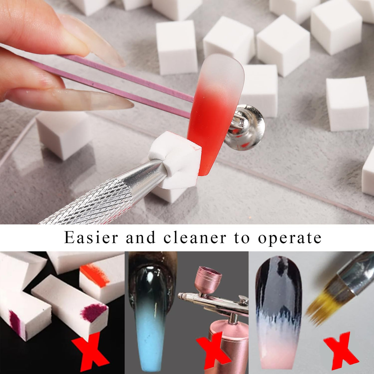 Fcozpjk 100Pcs Soft Nail Sponges for Ombre & 6Pcs Wedge Sponges Aura Nails