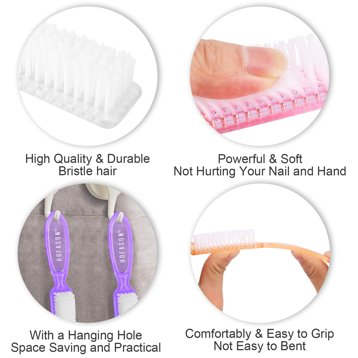 HOFASON 6 Pack Nail Brush for Cleaning Fingernails, Nail Brush Handle Grip Brush for Nail and Toenail Foot, Nail Dust Brush Manicure Pedicure Tools Scrubbing Brush Women Men Home Salon (Macaron)
