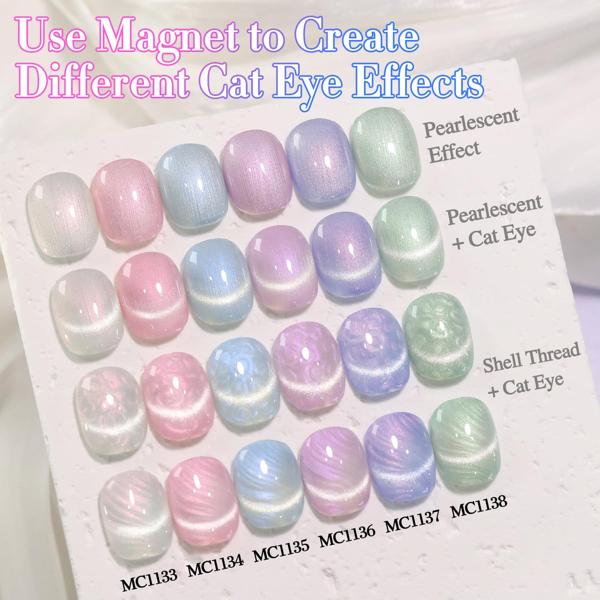 Double Rhythm Cat Eye Gel Nail Polish Set of 6 Same Color Same Bottle 0.5 Oz Shimmer Glitter with Magnet Holographic Magnetic UV Nail Polish Kit (Blush Fuchsia Magenta Purple Violet Lavender -T6-107)