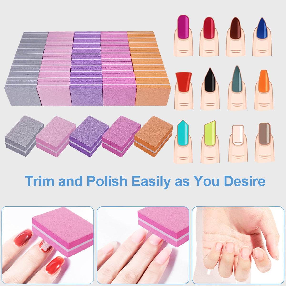 Nail Buffers (50 Pack), Mini Buffer Block Nail File for Acrylic Nails and Natural Nails, 100/180 Grit Nail Buffer Block Bulk Buffing Blocks for Nail Buff Professional Manicure File Blocks Set Pink