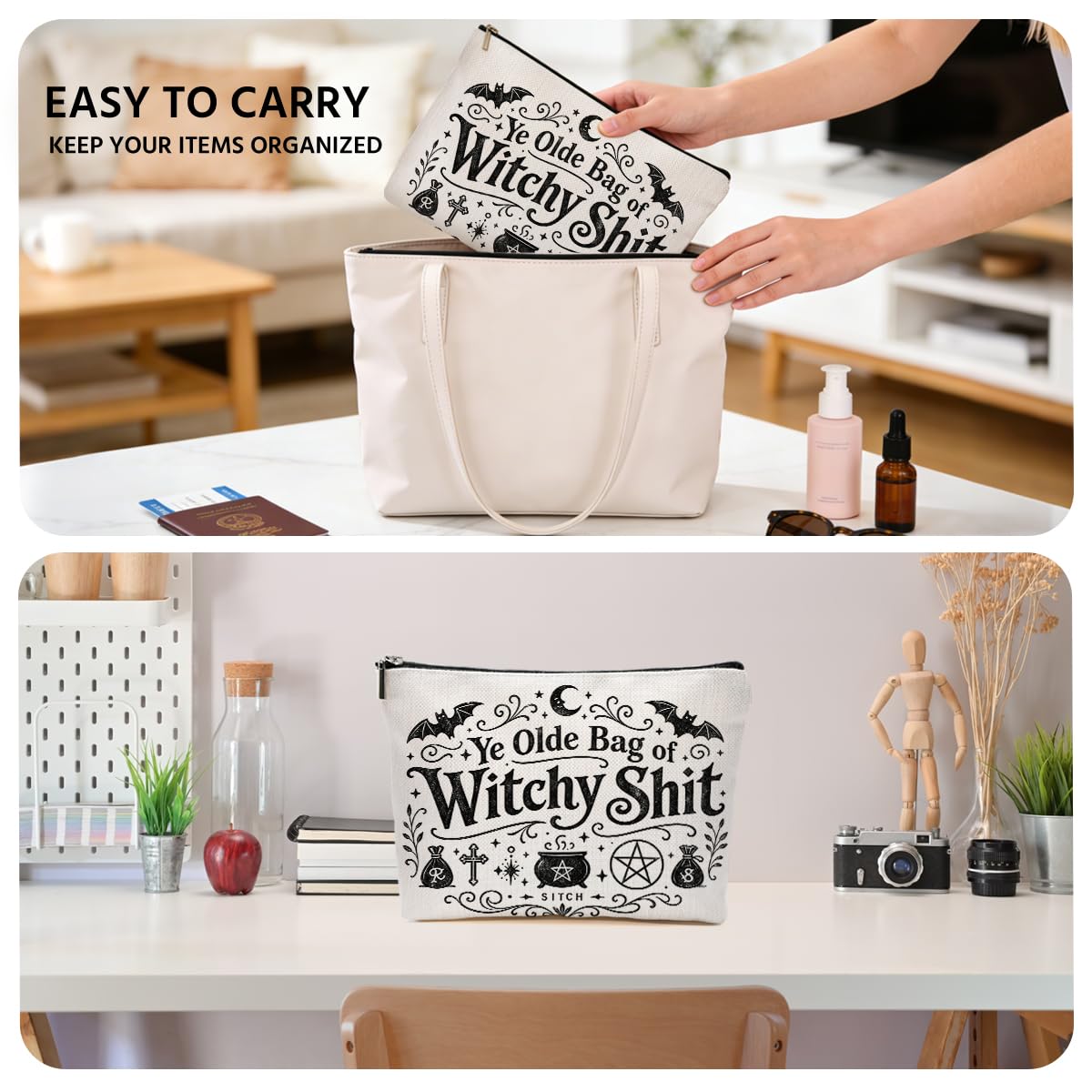 Funny Poisons Makeup Bag, Witchy Gifts Cosmetic Bag Travel Toiletry Bags