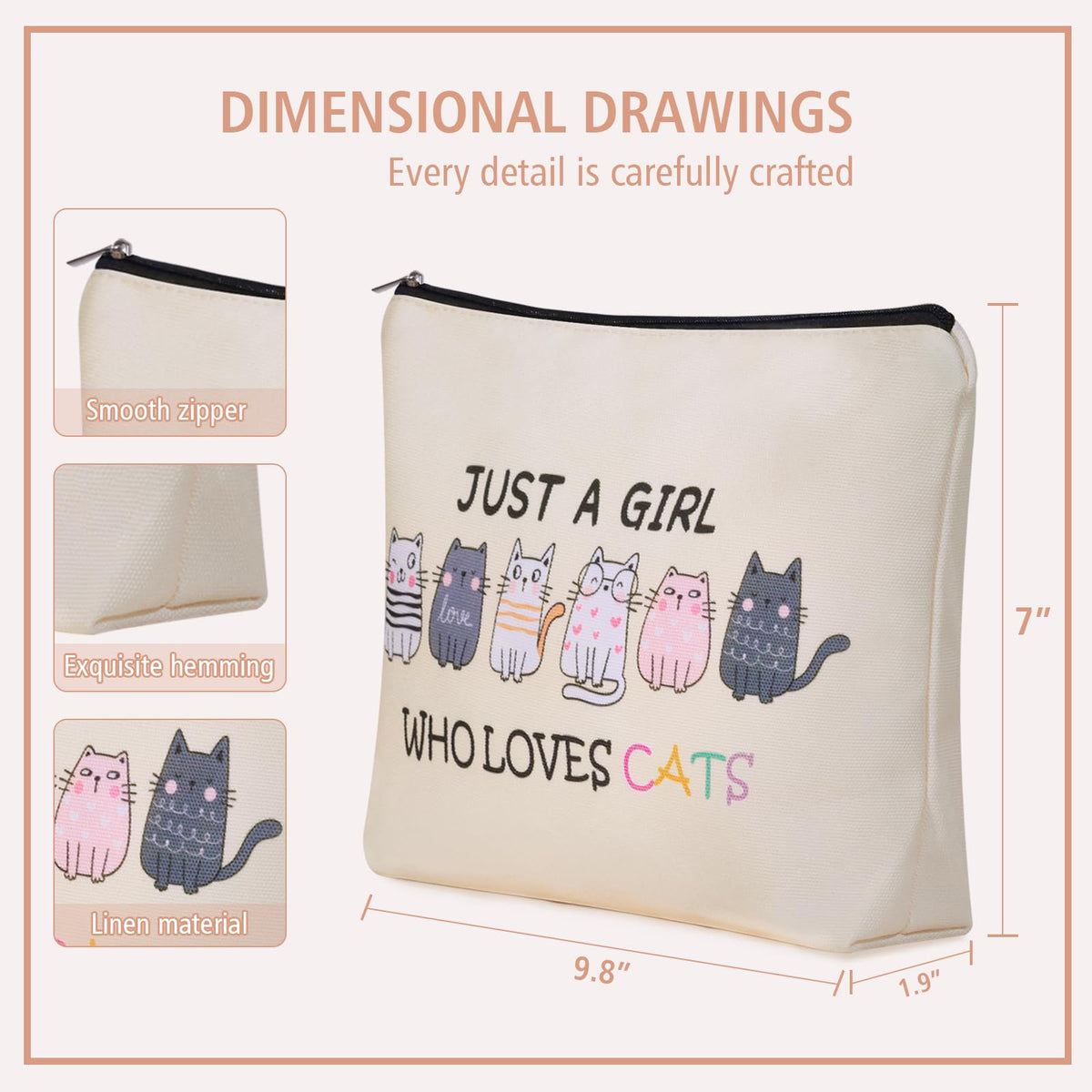 Bohemian Cat Mom Makeup Bag For Women & Teen Girl Cat Lover Gifts. Cute Boho Cats Themed Cosmetic & Toiletry Organizer Pouch For Daughters, Sisters, Friends.Ideal Gift For Travel, Christmas.