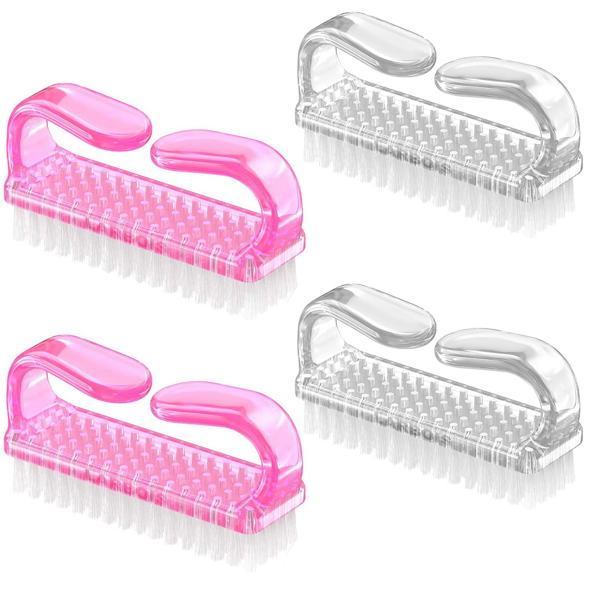 Larbois Handle Grip Nail Brush, Nail Brushes Hand Fingernail Brush Cleaner Scrubbing Kit Pedicure for Toes and Nails Men Women (4 Pack)