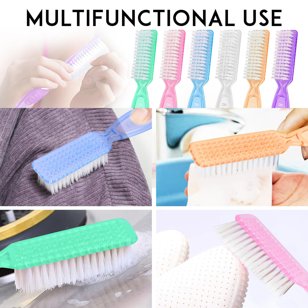 HOFASON 6 Pack Nail Brush for Cleaning Fingernails, Nail Brush Handle Grip Brush for Nail and Toenail Foot, Nail Dust Brush Manicure Pedicure Tools Scrubbing Brush Women Men Home Salon (Macaron)
