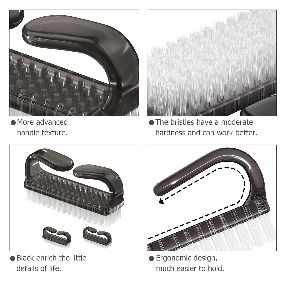 Larbois Handle Grip Nail Brush, Nail Brushes Hand Fingernail Brush Cleaner Scrubbing Kit Pedicure for Toes and Nails Men Women (4 Pack)