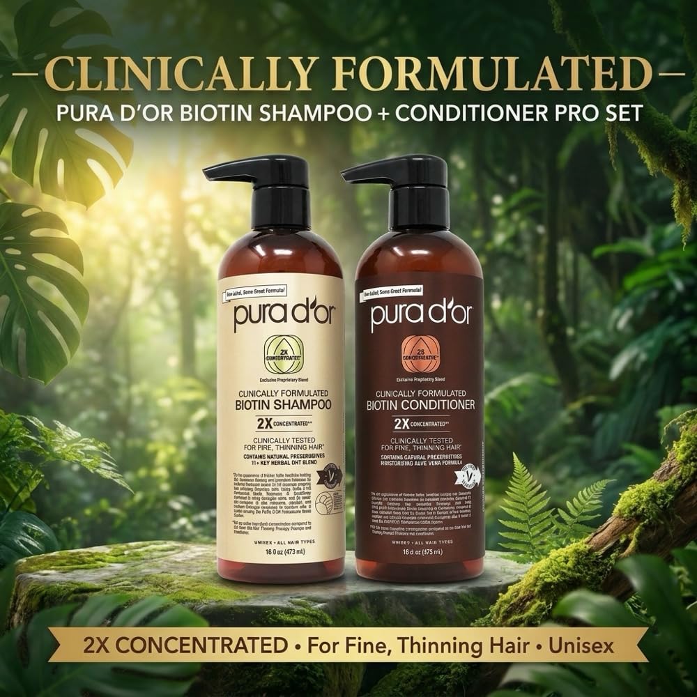 PURA D'OR Gold Label Anti-Thinning Biotin Shampoo & Conditioner, 16oz x2