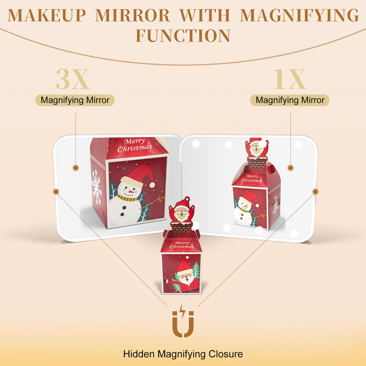 Compact Mirror with Light, 1X/3X Magnification LED Pocket Mirror for Women