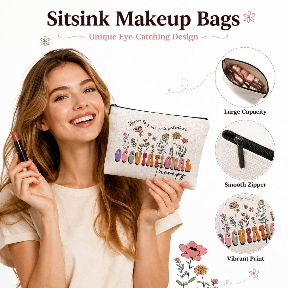 Sitsink Funny Sarcastic Gifts for Girls - Intersting Gifts for Girls Birthday. A Ray of Sarcastic Sunshine Every Single Day Makeup Bag, Cosmetic Bags Humor Sarcastic Gifts for Women Boss Coworker