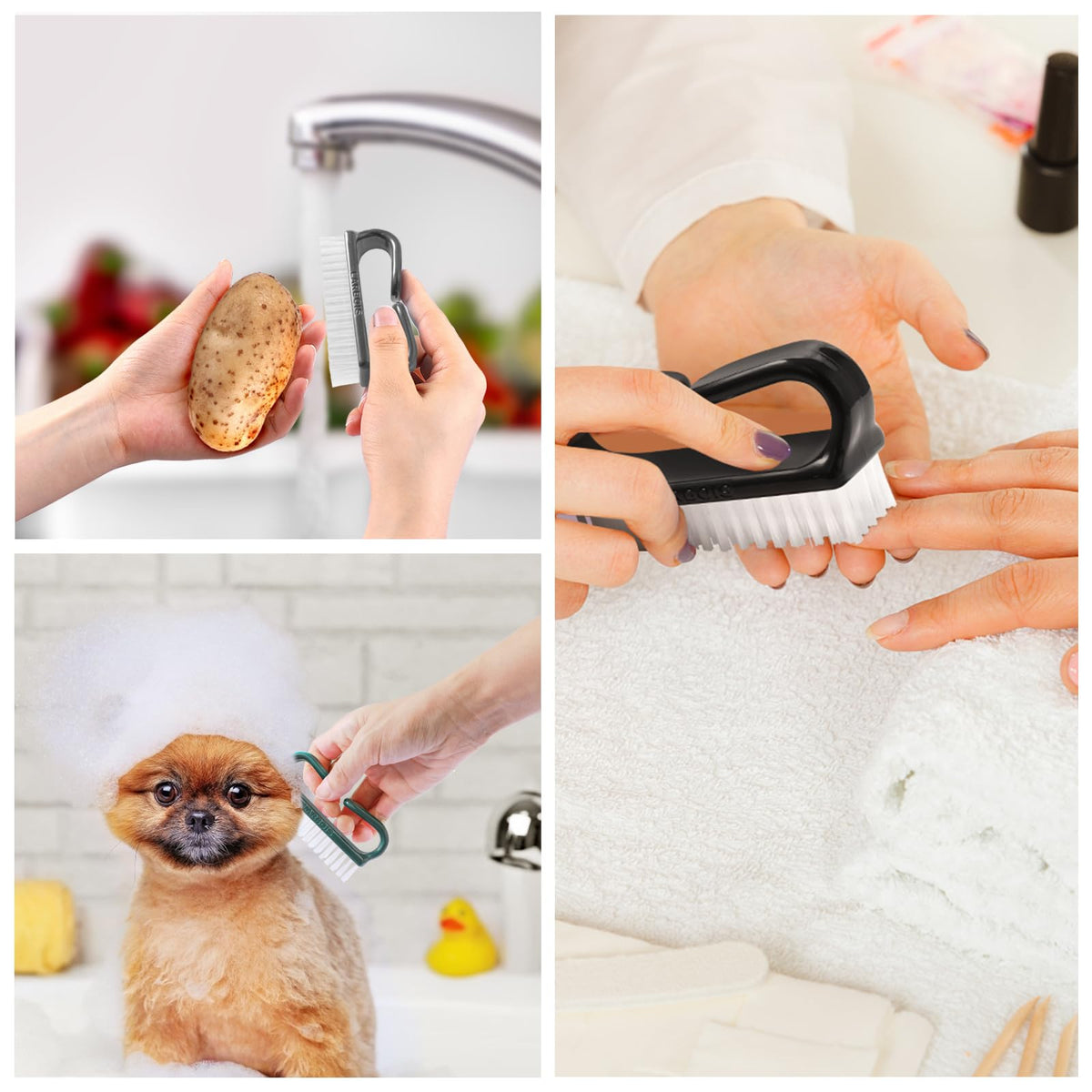 Larbois Handle Grip Nail Brush, Nail Brushes Hand Fingernail Brush Cleaner Scrubbing Kit Pedicure for Toes and Nails Men Women (4 Pack)