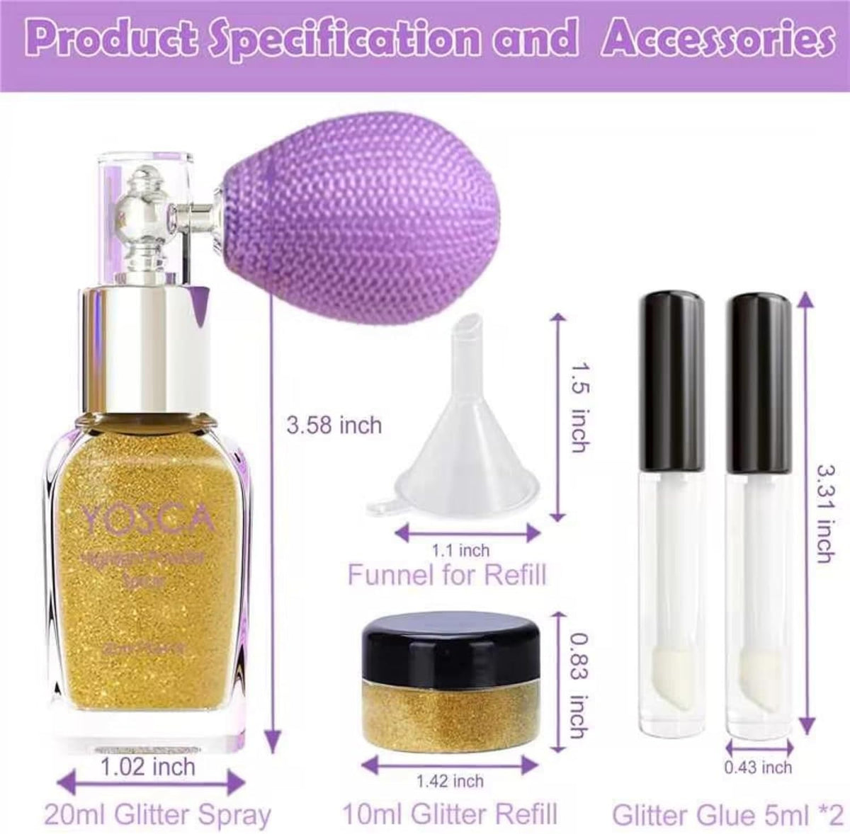 Yosca Body Glitter Spray, 30ML Holographic Body Shimmer Powder Hair Spray