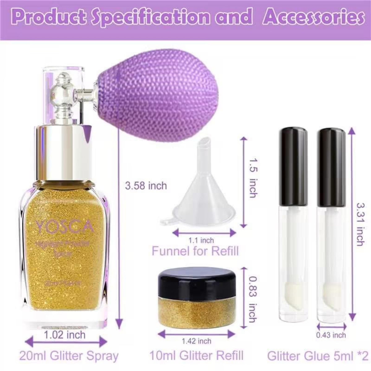 Yosca Body Glitter Spray, 30ML Holographic Body Shimmer Powder Hair Spray
