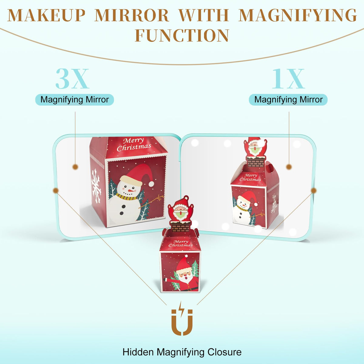 Compact Mirror with Light, 1X/3X Magnification LED Pocket Mirror for Women