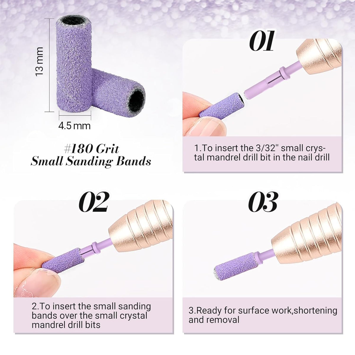 MelodySusie 120 Pcs Nail Drill Bits Small Sanding Bands for 3.1mm Mandrel Bit, 180 Fine Grit Nail File for Acrylic Nails Gel Manicures and Pedicure, Pink (Only Sanding Bands)