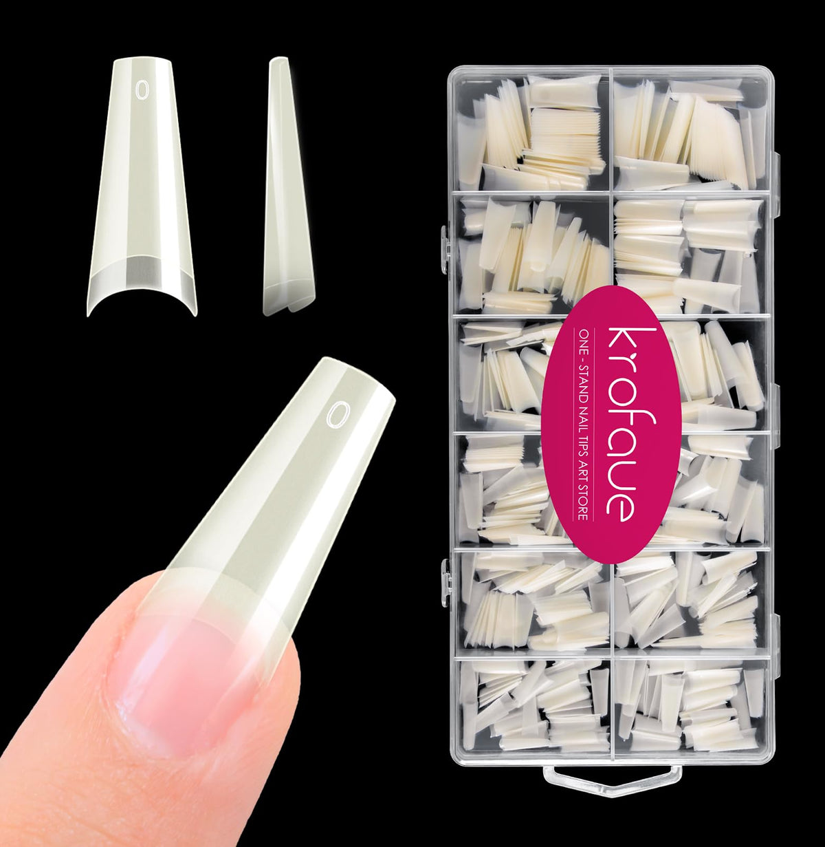 krofaue Extra Long Stiletto Nail Tips - False Clear Nais