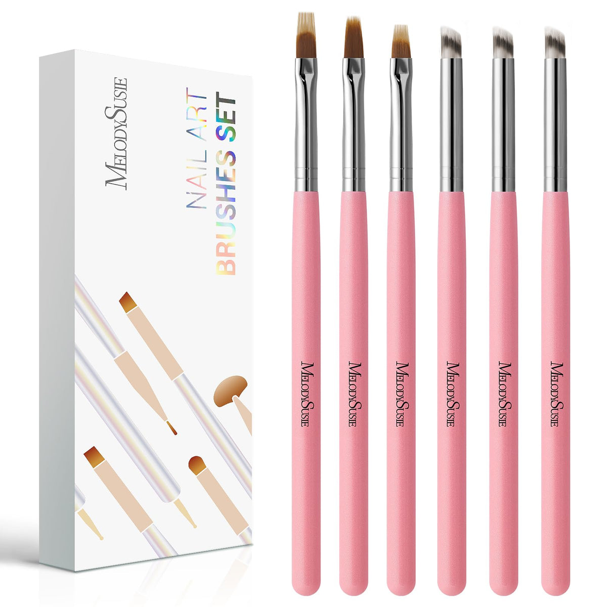 MelodySusie Nail Art Brushes Set, 6pcs Nail Art Design Pen Painting Tools