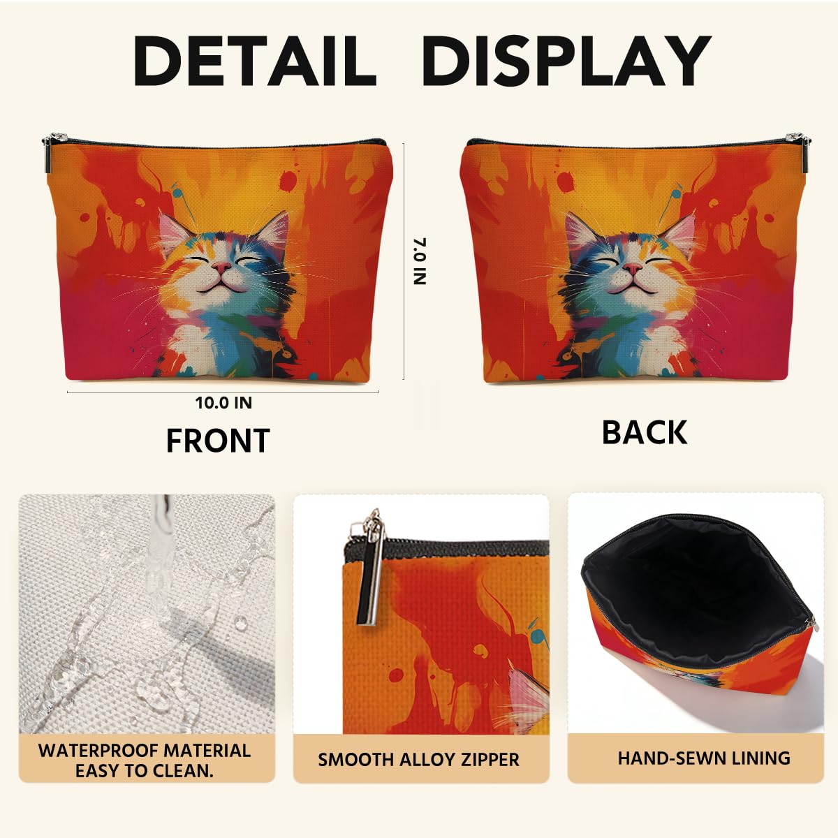 JIUWEIHU Goth Cat Makeup Bag, Funny Cat Cosmetic Bags Travel Organizer Bag