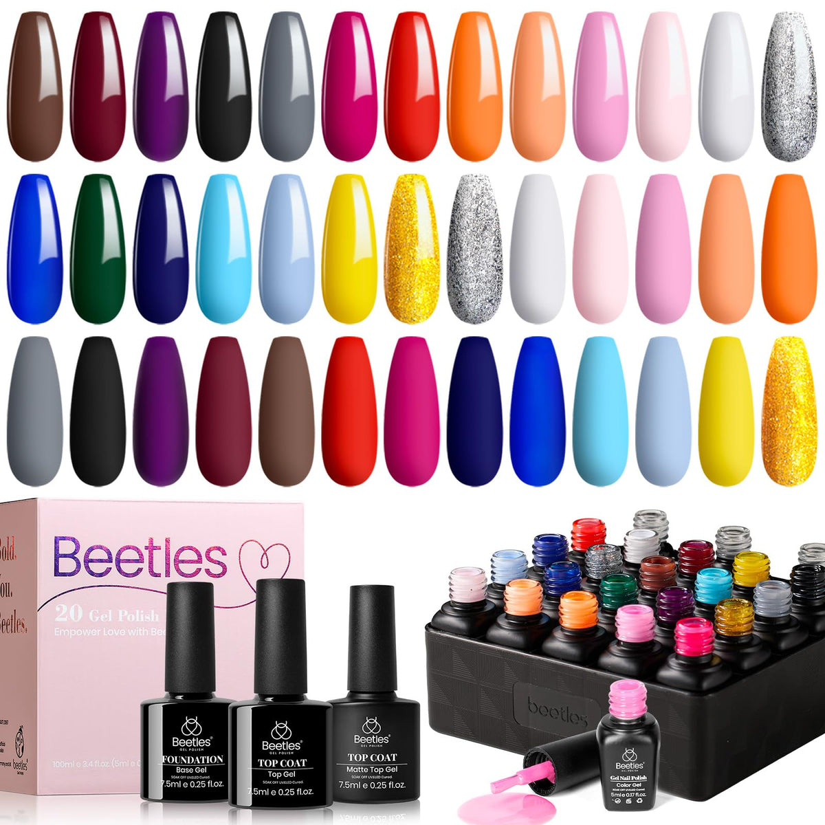 Beetles Fall Gel Nail Polish Set, 23Pcs Brown Burgundy Red Nude Pink