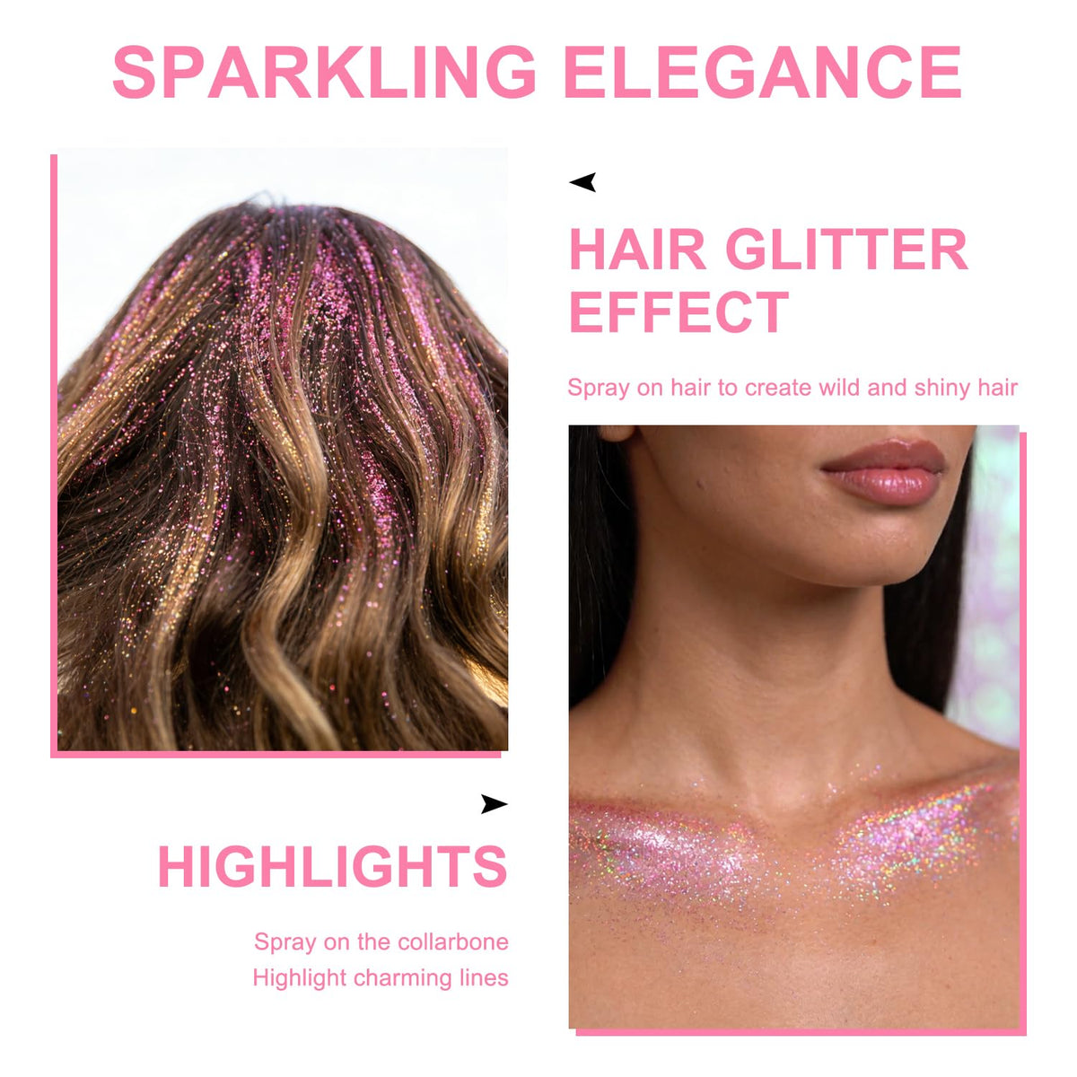 Hair and Body Glitter Spray, Shimmering Powder Sparkle Powder Makeup, Glitter Loose Sparkle Makeup for Body Highlighter,Festival Prom Rave Accessories (Glint-Rainbow)