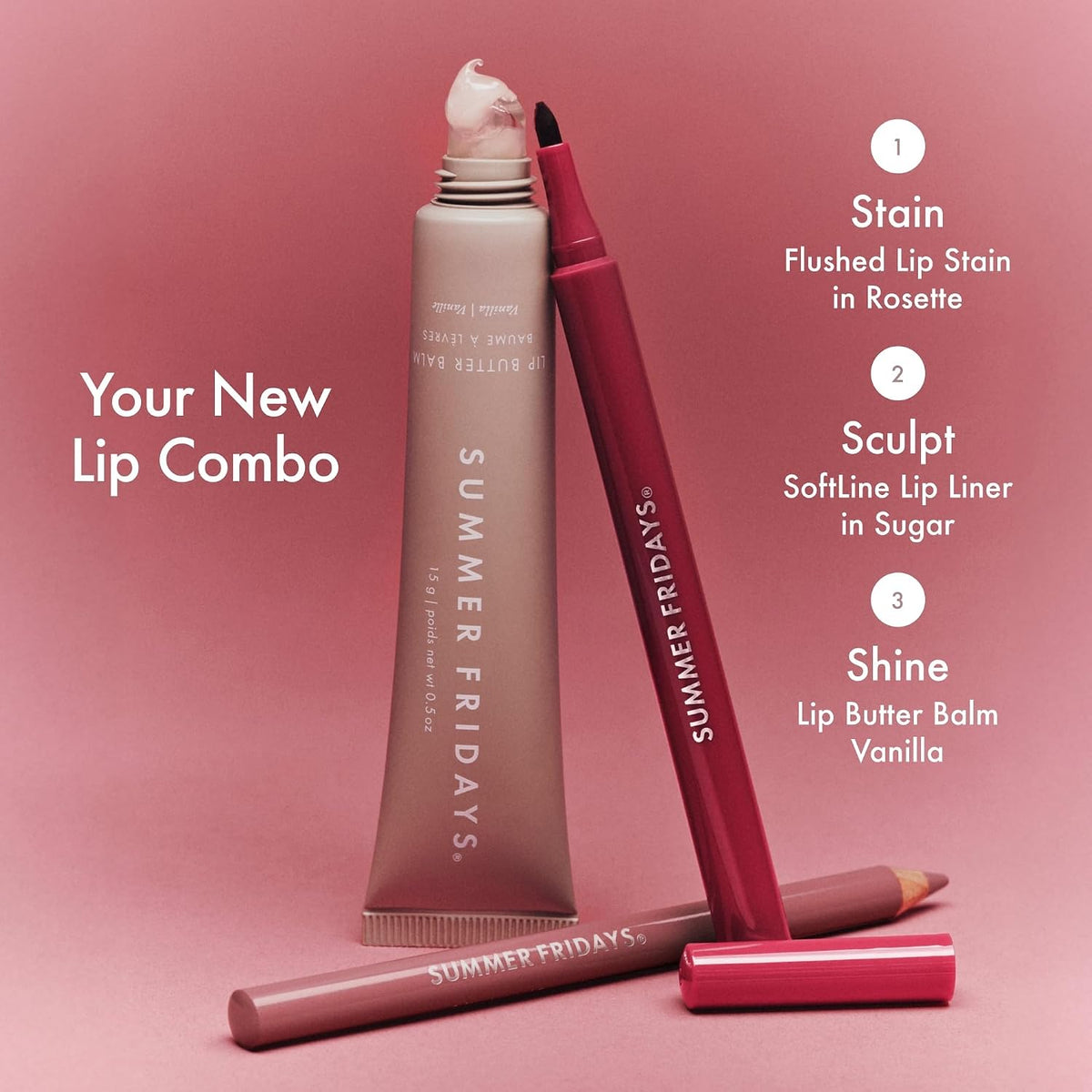 Summer Fridays Flushed Lip Stain Liner, 12hr Wear & Transfer-Proof, Rosette