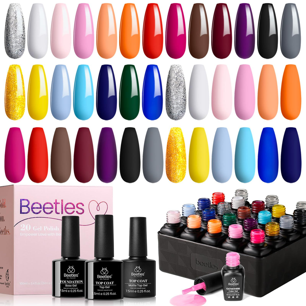 Beetles Fall Gel Nail Polish Set, 23Pcs Brown Burgundy Red Nude Pink